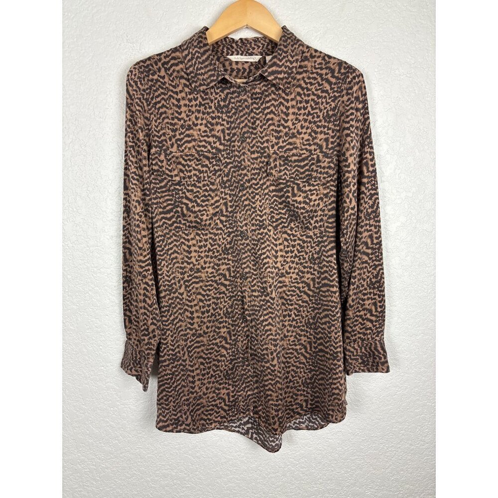 Soft Surroundings Leopard Print Silk Blouse Womens Small Brown Black Fall Career